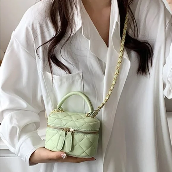 Chic Mint Green & Metallic Leather Vanity Crossbody Bag OS New - Picture 5 of 7